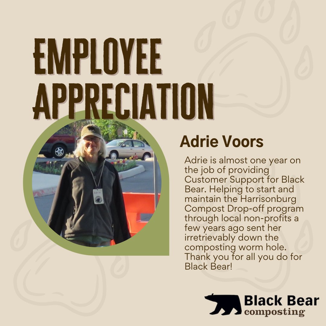 bbearcomposting's tweet photo. Meet Adrie, one of the many the faces behind Black Bear Composting! 
#blackbearcomposting #composting #compost #zerowaste #foodwaste #sustainability #sustainable #sustainableliving #recycle #ecofriendly #compostbin #organicwaste #organicgardening #zerowasteliving #zerofoodwaste https://t.co/ARfocx8yhJ