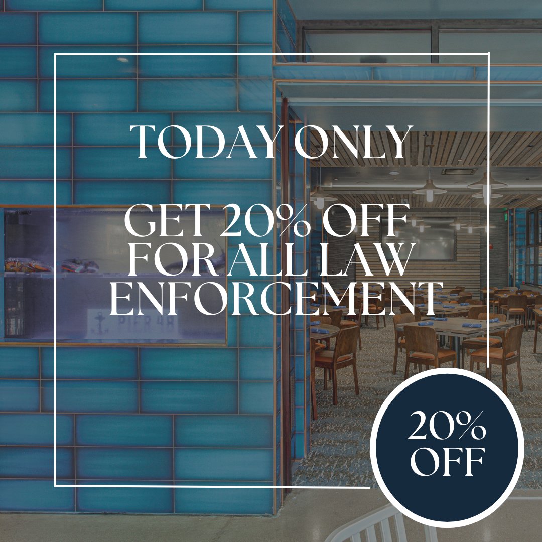 eatpier48's tweet photo. Calling all law enforcement! We are honored to show our appreciation for your hard work and dedication on National Law Enforcement Appreciation Day. Stop by Pier 48 for a special discount of 20% off! #LawEnforcementAppreciationDay #ThankYou #Pier48 https://t.co/Sco39utQev