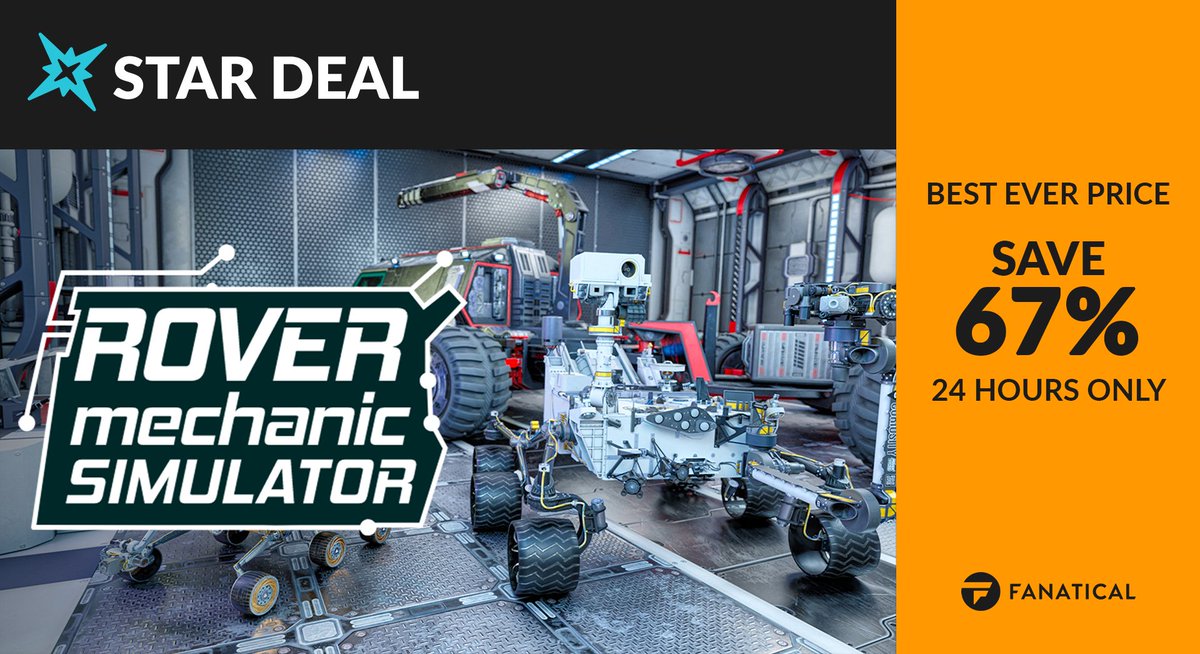 Fanatical's tweet photo. ⭐ Our newest Star Deal is none other than #RoverMechanicSimulator at a whopping 67% off! https://t.co/5rFj7ikuJu #gamedeals https://t.co/cPPWbV7AyQ