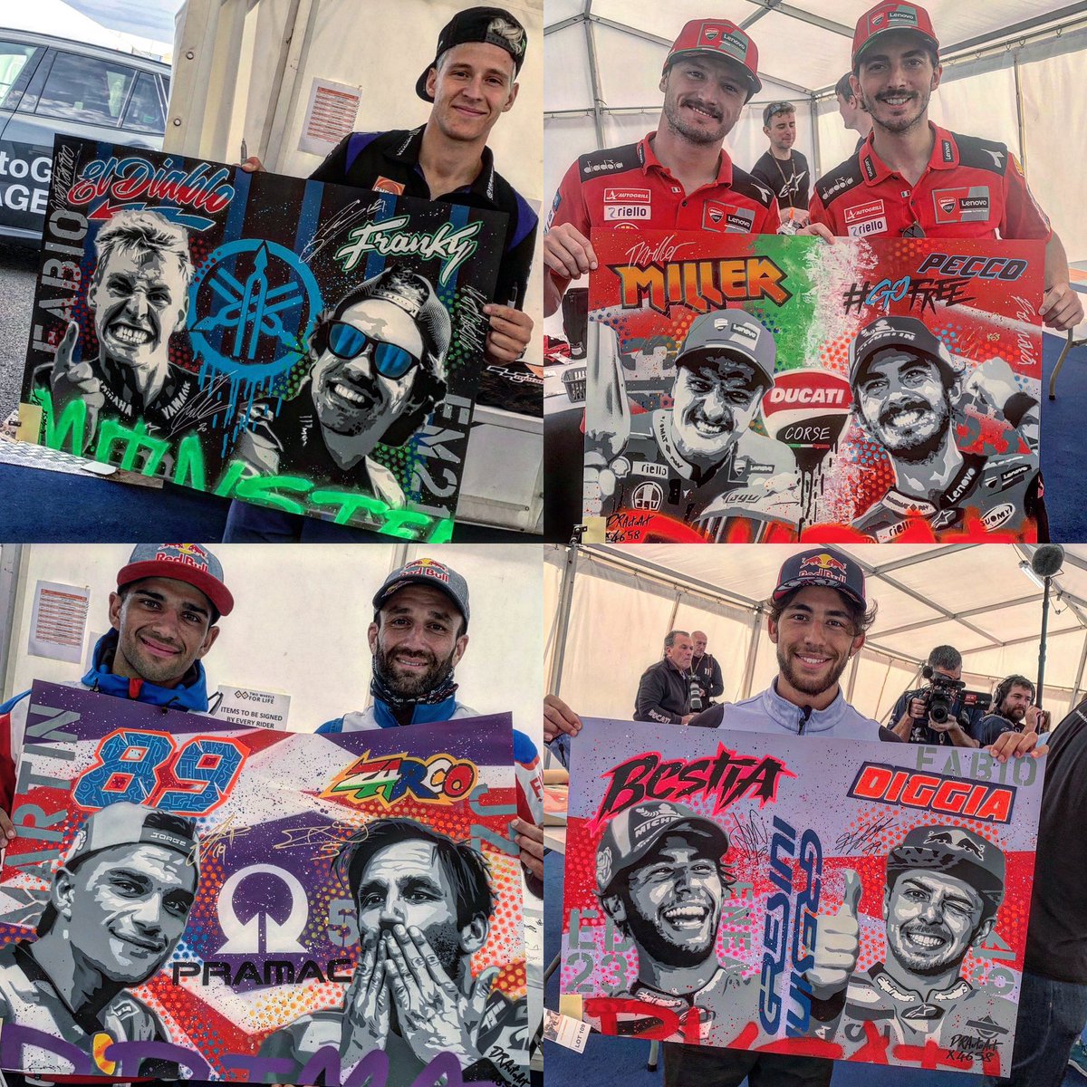 Throwback to the @2WheelsforLife #DayOfChampions where I donated artworks to be auctioned off for charity. Great day! Lots of money raised #drautoart

#twowheelsforlife #silverstone #motogp #fabioquartararo #jackmiller #peccobagnaia #jorgemartin #johannzarco #eneabastianini