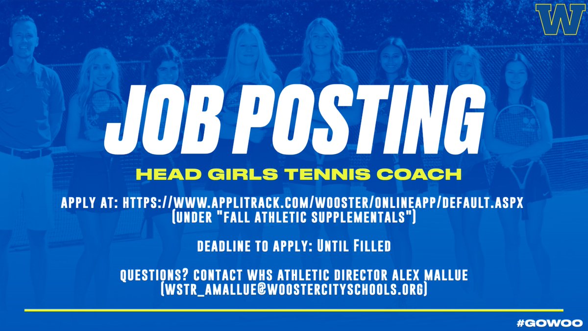 alwaysageneral's tweet photo. We're hiring! 

Job Posting: Head Girls Tennis Coach

Apply At: https://t.co/OobK0OquPY https://t.co/m1QSPaViMN
