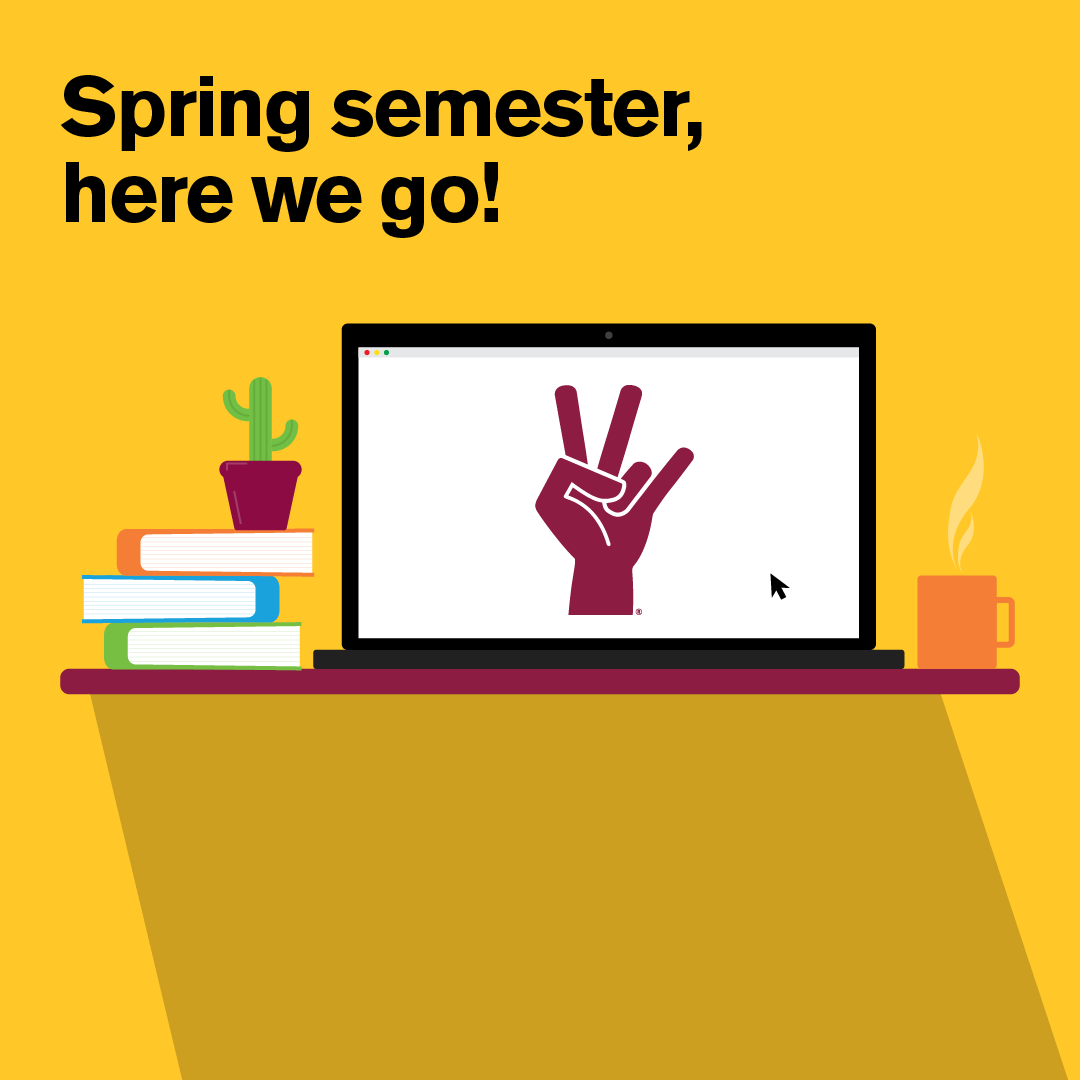 ASU's tweet photo. It’s the first day of classes of the 2023 spring semester — welcome back, Sun Devils! 📚

Bookmark this list of support services available to ASU students. https://t.co/FUBC36ZRKQ https://t.co/9x39zba6kQ
