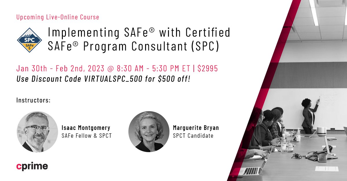 CprimeInc's tweet image. Earn your #SPC certification, train managers and executives in Leading SAFe, and more. Register now for this live online course and use code VIRTUALSPC_500 for $500 off the course! ow.ly/hGWP50Mk5F0

#SAFeProgramconsultant #scaledagiletraining