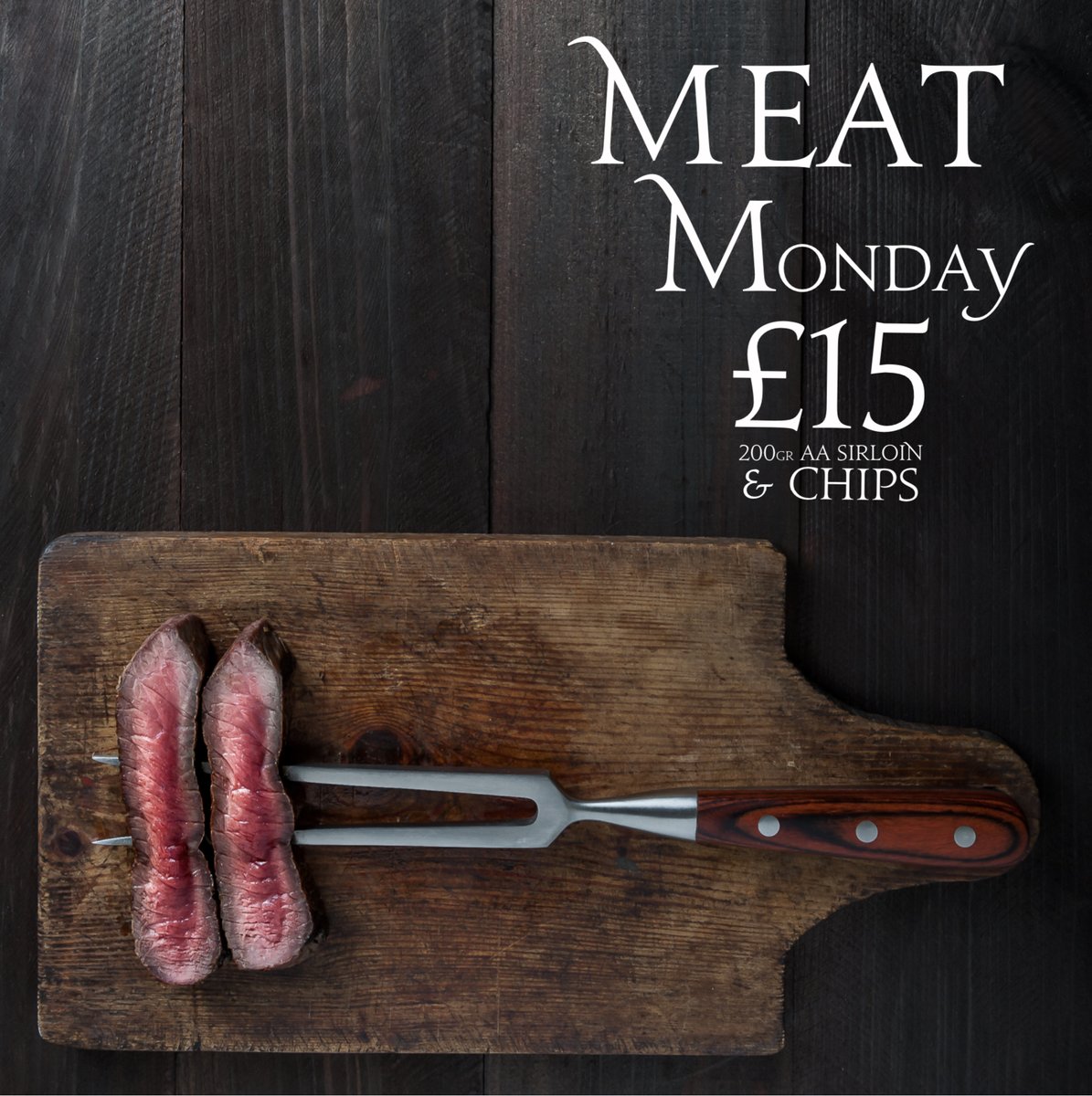 HeidiBalham's tweet photo. We are now back open every Monday from 5pm - 11pm with a wonderful new offer for you…..

Meat Monday 🥩 🔪 🍷

Join us every Monday and get a 200g Aberdeen Angus steak with hand-cut chips for only £15. Now that’s what we call Monday Motivation 🤤 https://t.co/wXyNIaR1ro