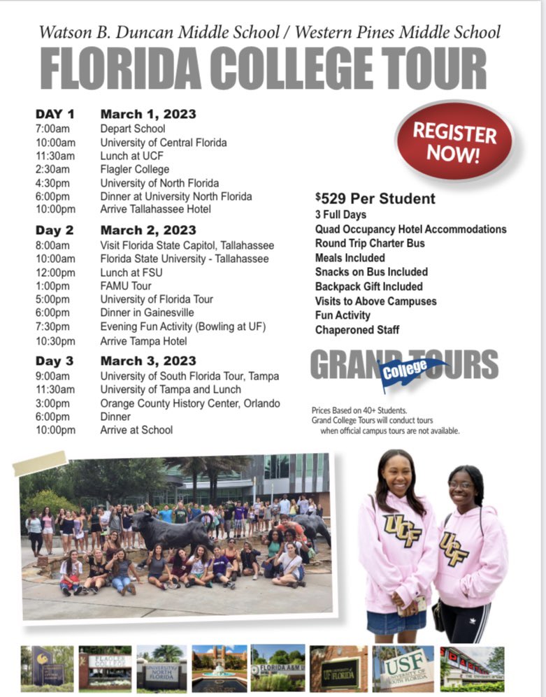 RT @duncan_middle: Panthers! Our Florida College Tour is coming up March 1-3! https://t.co/5e8UX2zGf5
