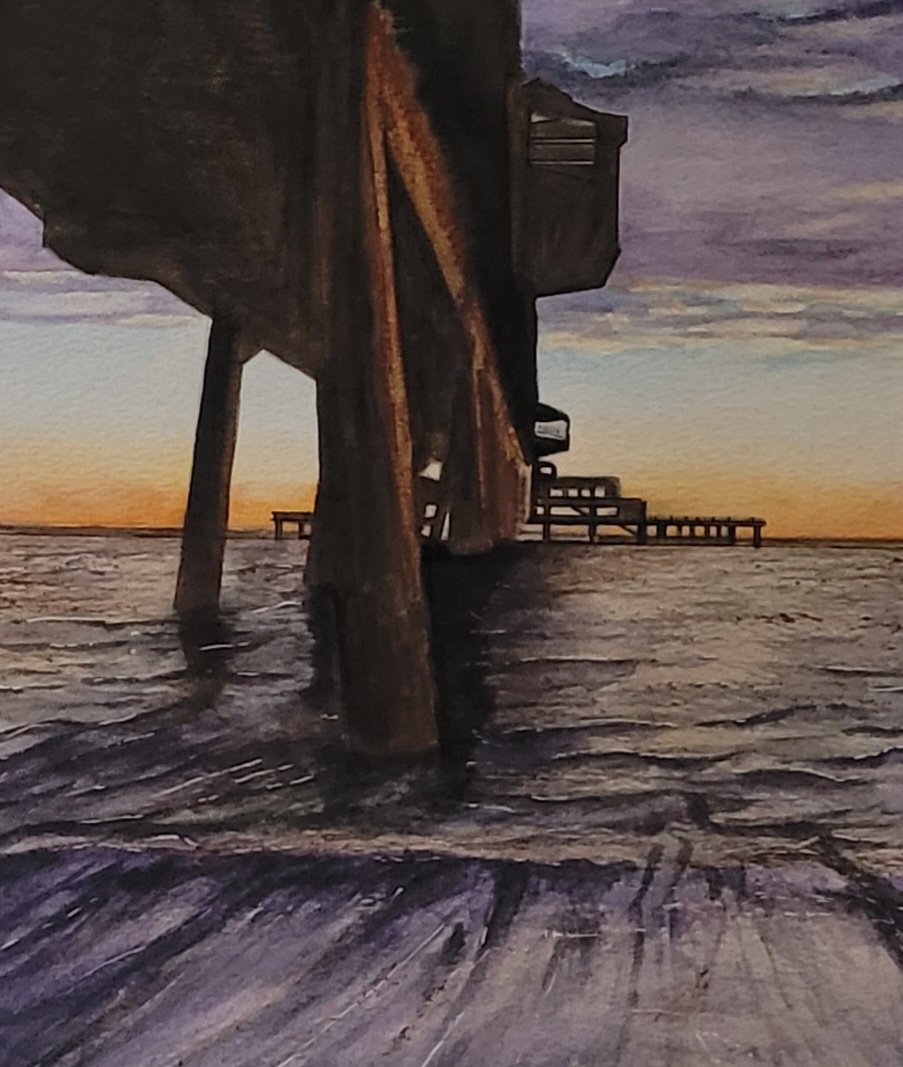 Beautiful Deal Pier at sunrise. Watercolour. A3. #artistsontwitter #art #Watercolour #watercolor #Watercolourpainting #watercolorpainting #deal #dealkent #Kent #pier #coast #coastal