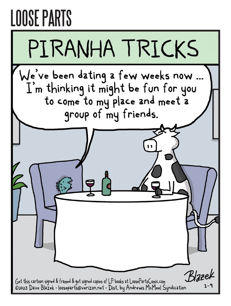 Dating tip: Don't get yourself in this situation. #Dating #Relationships #OnlineDating #Cows #GFish #comics  #Cartoon #Monday