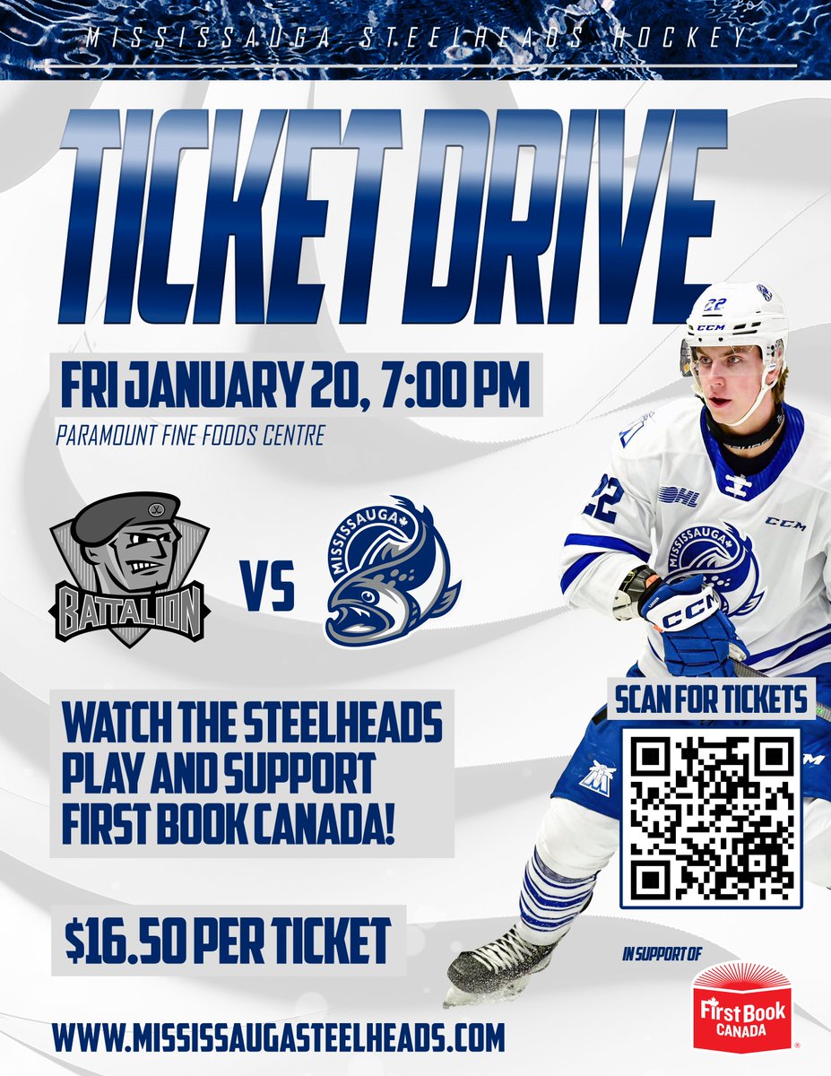 Come out to support FBC and watch the Mississauga Steelheads all in one! A portion of every ticket sold using the link or QR code below goes to getting books to kids in need! 🏒📚am.ticketmaster.com/comarena/ism/M…