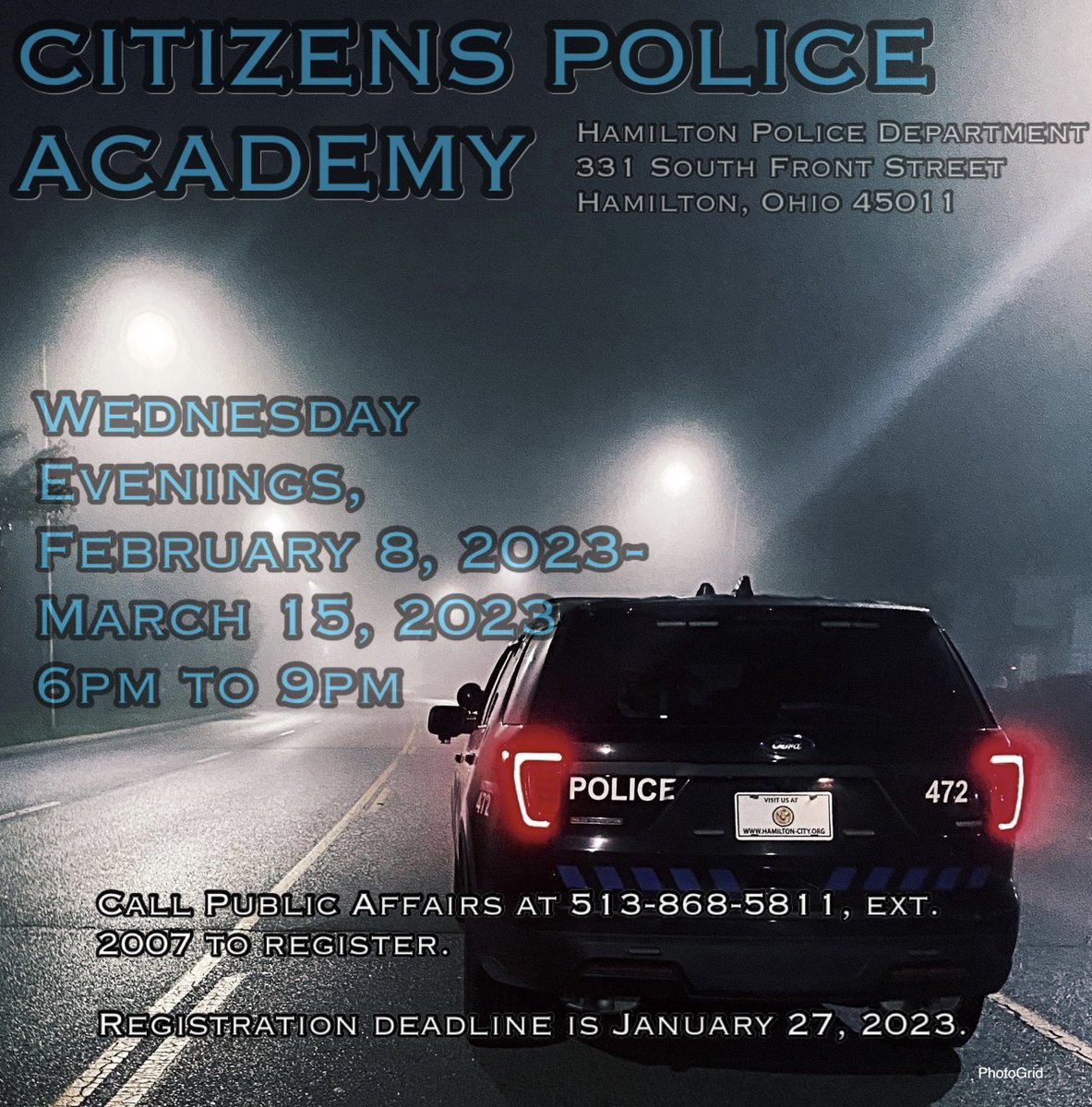 Hamilton Ohio Police (@hamiltonohiopd) on Twitter photo If you are interested in attending our CPA, call us at 513-868-5811, ext. 2007 and get registered today! If you are interested in attending our CPA, call us at 513-868-5811, ext. 2007 and get registered today!