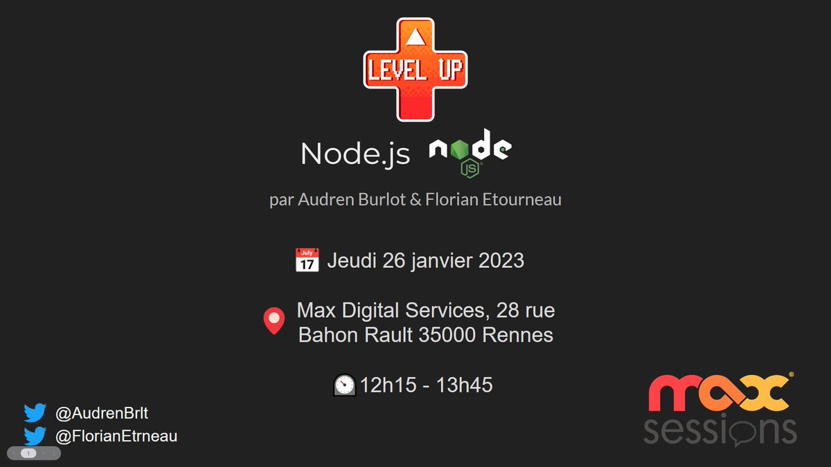 NodeJS comme j'aurais aimé qu'on me l'explique avant de partir en mission dessus sans en avoir jamais fait ou presque" !

C'est un talk chez <a href="/maxdsfrance/">MAX Digital Services</a>  à venir le 26 janvier ! #talks #tech #NodeJS