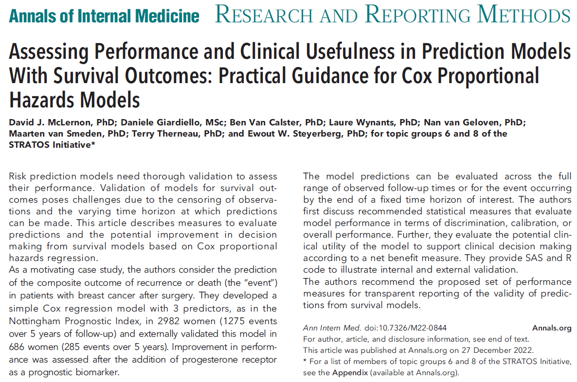 David McLernon (@davemclernon) on Twitter photo 1/ New STRATOS <a href="/stratosinit/">The STRATOS initiative</a> article:
Are you validating a prediction model developed using Cox proportional hazards?
Some key points from our new guidance paper 👇
Ann of Intern Med: acpjournals.org/doi/10.7326/M2…
Preprint: medrxiv.org/content/10.110… 1/ New STRATOS <a href="/stratosinit/">The STRATOS initiative</a> article:
Are you validating a prediction model developed using Cox proportional hazards?
Some key points from our new guidance paper 👇
Ann of Intern Med: acpjournals.org/doi/10.7326/M2…
Preprint: medrxiv.org/content/10.110…