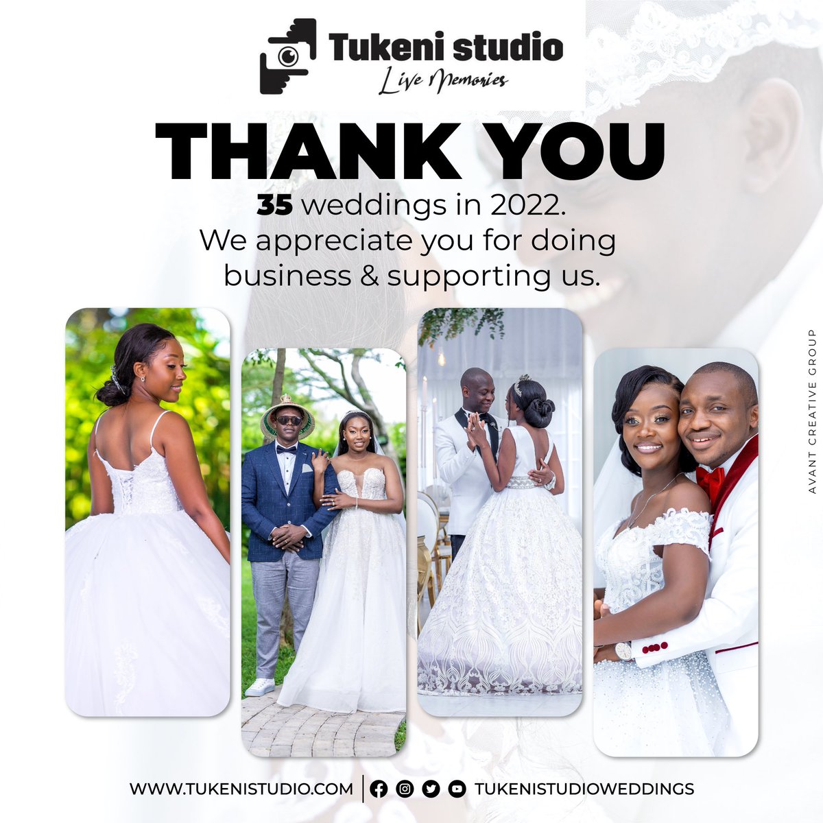 TukeniStudio's tweet photo. We did 35 weddings in 2022, what an amazing time! We enjoyed working with each of you. A heartfelt thank you for your business and support. We’re looking forward to working with even more amazing clients in 2023! 
#zimweddings #hararecouples https://t.co/rdtt4Bs3bx