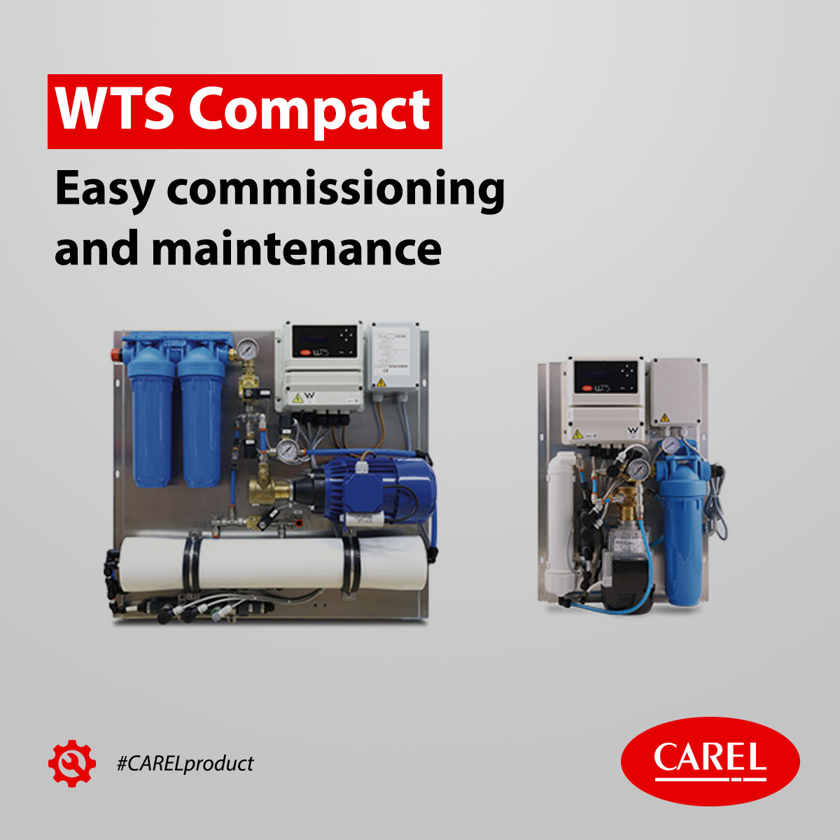 CAREL_group's tweet image. Our WTS compact treats water intended for use with humiSonic and heaterSteam #humidifiers. It ensures:
✅ easy #commissioning, as no adjustments are needed
✅ simple #maintenance, involving only the replacement of filters and flow reducers

Learn more: bit.ly/3k1lYFw