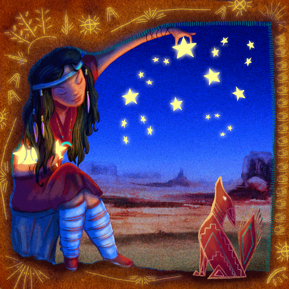 Illustration sample for a beautiful Navajo legend...

#childrenbookillustration #childrenbooks #childrenbookillustrations #childrenbook #digitalart #ilustracioninfantil #libroinfantil #libros #book #digitalpainting #navajo #leyenda #legend #coyote #stars #nativeamerican