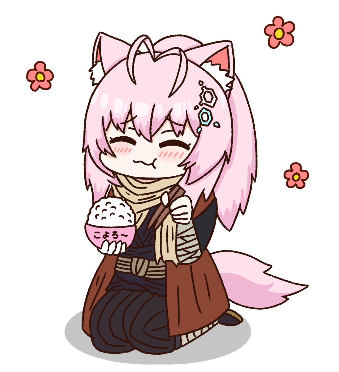 hakui koyori tail animal ears 1girl pink hair solo holding bowl bowl  illustration images