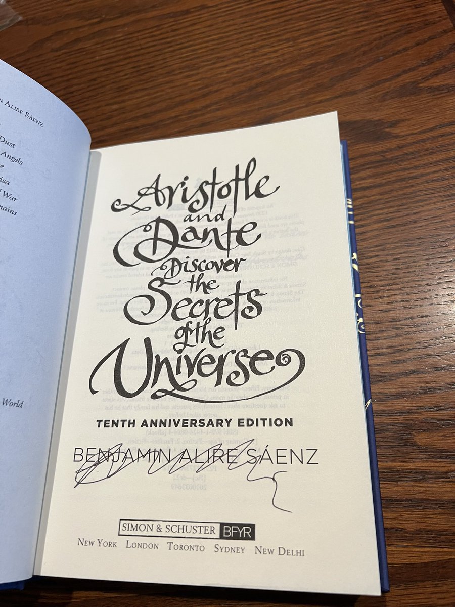 FitzTheListener's tweet image. Thank you @BenjaminASaenz 🥰 it’s beautiful! This book helped me gather the courage to come out of the closet forever back in high school and I read it yearly for pride month ❤️ this book means so much to me, thank you!