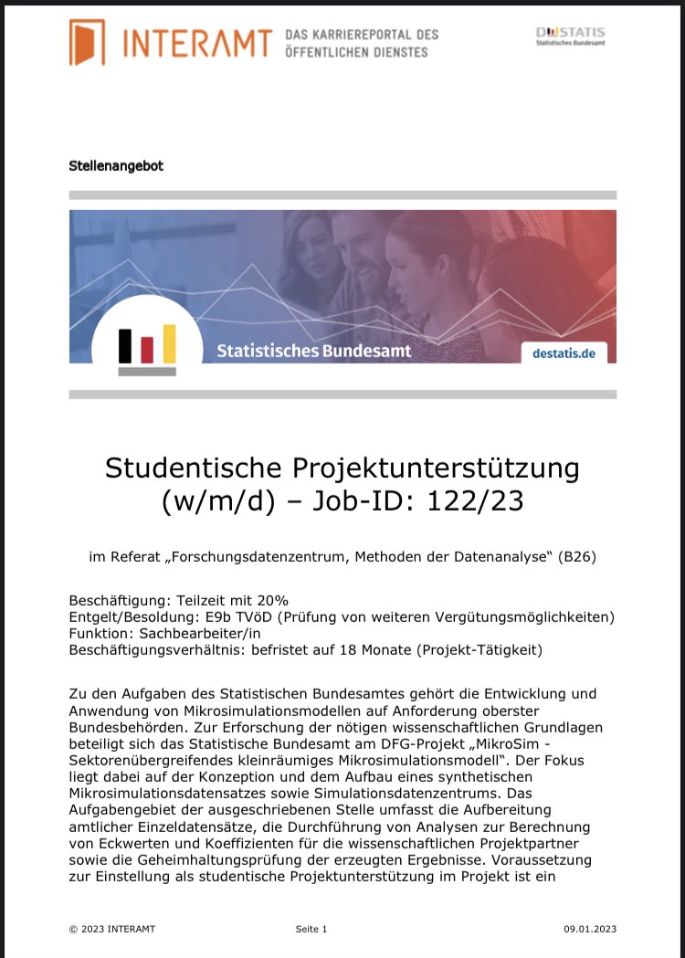 Du bist MasterstudentIn mit Interesse an empirischer Arbeit? Du bist fit in R, Stata oder Python? Du möchtest gerne in einer  Forschungsgruppe mitarbeiten? Du willst zum Studium etwas hinzuverdienen? Dann freuen wir uns auf deine Bewerbung! Gerne rt <a href="/DVorgrimler/">Daniel Vorgrimler</a> <a href="/markus_zwick/">Markus Zwick</a>