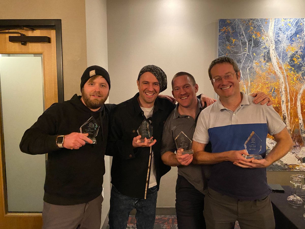 FusionAuth's tweet photo. We just wrapped our January all-hands week with our quarterly employee awards. 

🏆Congrats to our award winners @mooreds, @Matt1Hathcock, Chris and Josh! https://t.co/o89BeZenHX