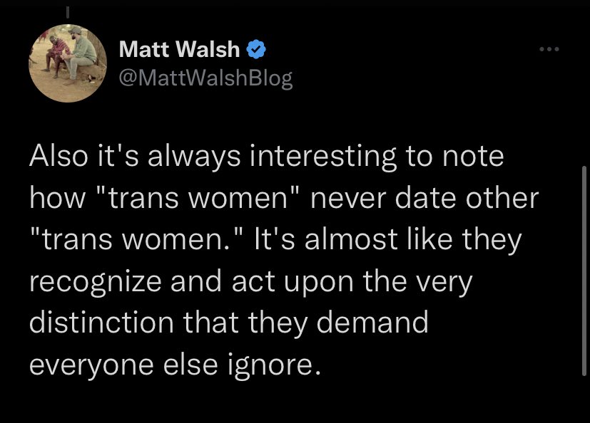 terrafically's tweet photo. confirmation for why @blackheartsora was suspended. she replied with a FULLY CLOTHED picture of us kissing to prove matt walsh's tweet about trans people wrong. apparently matt walsh can spread lies about trans people, but if we prove him wrong we get banned. https://t.co/p7xiruTLaQ