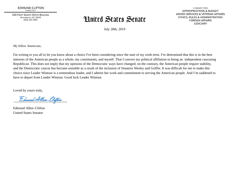 SenEClifton's tweet photo. This was a difficult letter to write. https://t.co/vD3EO7Hhiz