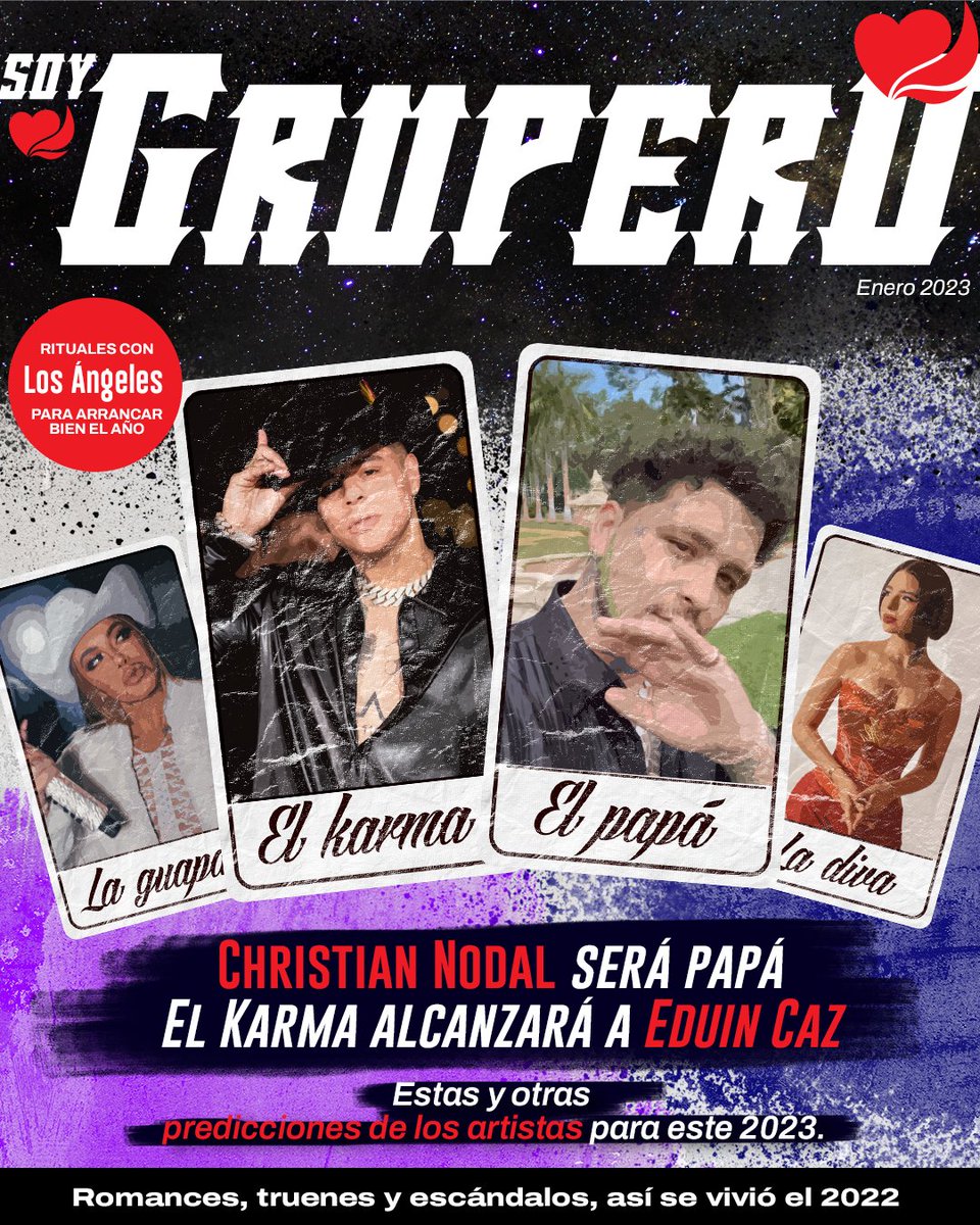 #PortadaSoyGrupero Este mes de Enero iniciaremos el año con las predicciones de <a href="/padmevidente/">Padme Vidente</a> en las que estarán involucrados <a href="/eduin_caz/">EduinCaz</a> , <a href="/elnodal/">Christian Nodal 🇲🇽💚🥷🏻</a>, <a href="/AngelaAguilar__/">Ángela Aguilar 🇲🇽</a>, <a href="/Chiquis626/">CHIQUIS</a> y más. 

¡Suscríbete y descarga la revista para que te enteres de todo! 👉🏾 bit.ly/3GQWUtH