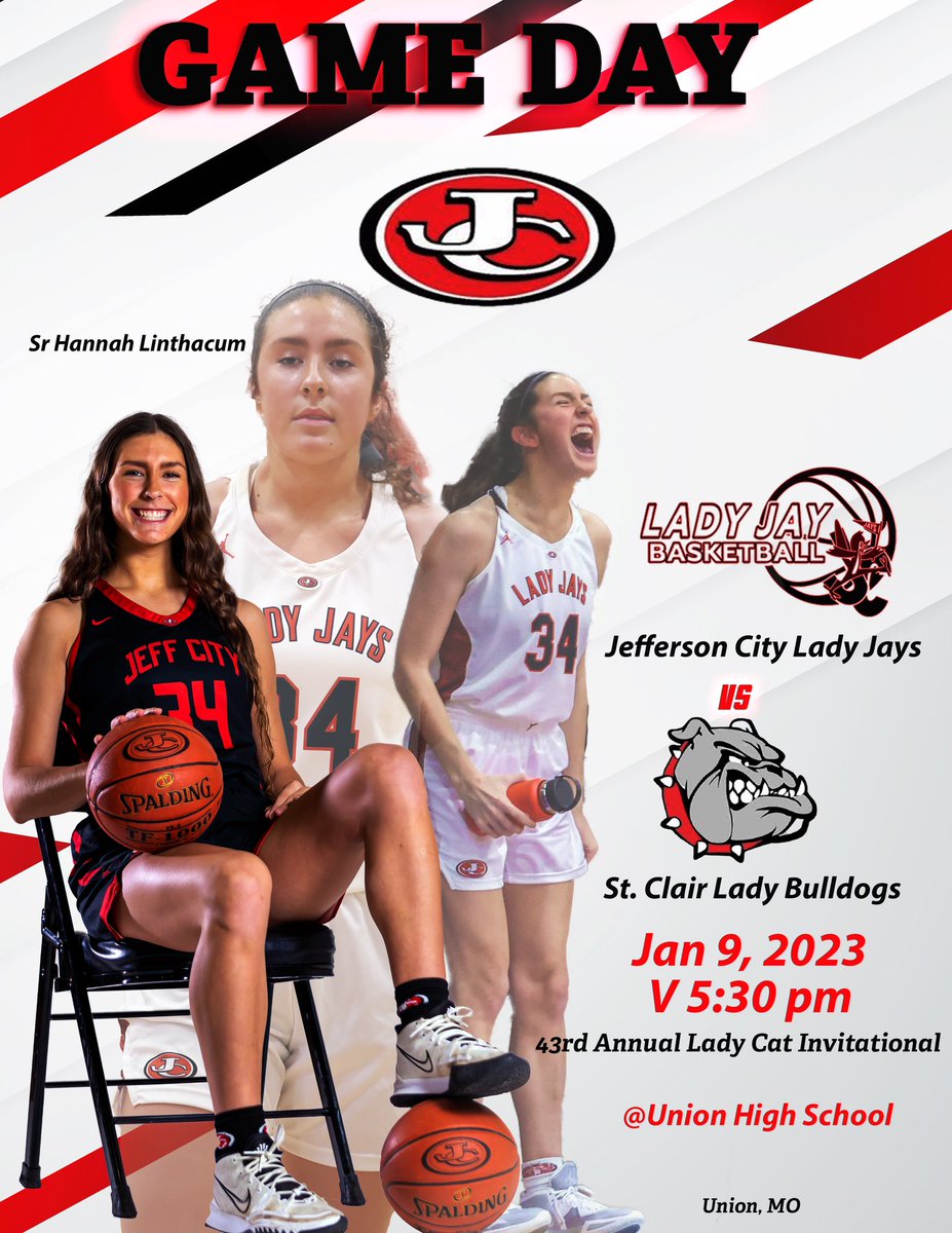 LadyJayBBall's tweet image. 🟥⬛️GAMEDAY⬛️🟥 

🏀43rd Annual Lady Cat Classic🏀
📍 Union High School (Union, MO) 
🆚 St. Clair Lady Bulldogs 
⏰ 5:30pm 
📺 youtube.com/@unionmohsindo…

Round 1, HERE WE GO‼️
#BigNight #BeThere