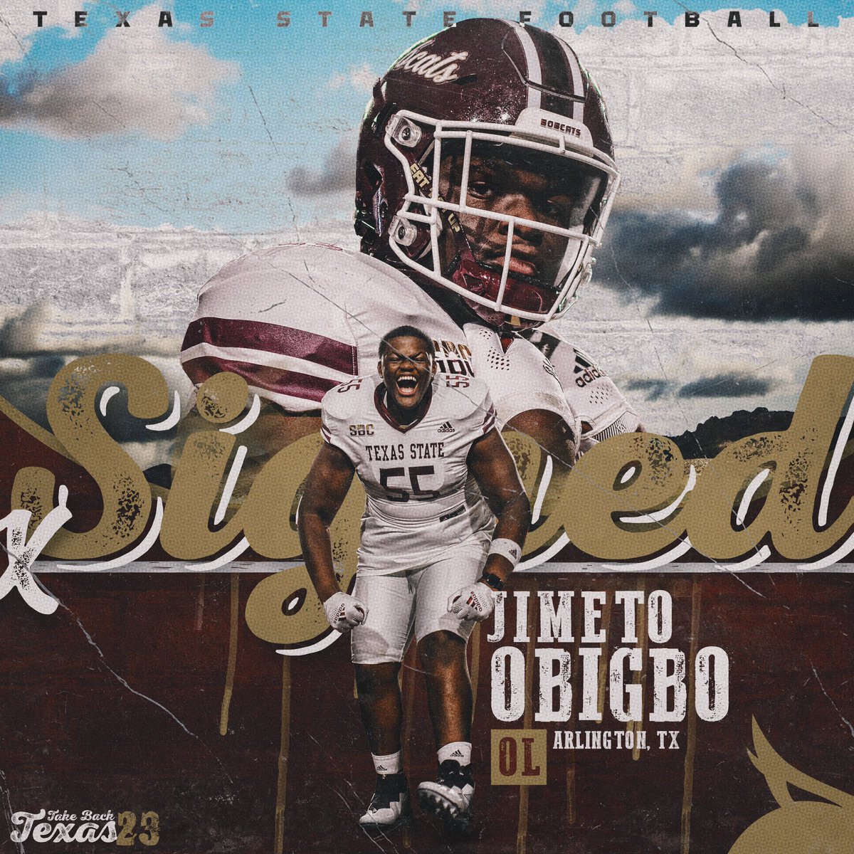 TXSTATEFOOTBALL's tweet photo. Let's #TakeBackTexas 

All-conference lineman on the rise

✍️ Jimeto Obigbo (@ObigboJimeto)
🏈 Offensive lineman
🏠 Arlington, TX
➡️ Mansfield Timberview HS /// UIW

#EatEmUp https://t.co/L8Orq4K3E4