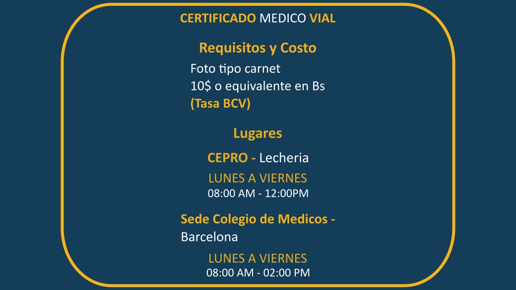colegmedanz's tweet photo. El certificado de Medicina Vial🪪 es un requisito exigido por la Ley de Tránsito Terrestre🚗. Mantener tus documentos al día es importante y una manera de evitar infracciones🗒️👮🏽‍♂️ , se responsable 👍🏼 #Anzoategui #Lecheria #Barcelona #PtoLaCruz #Guanta https://t.co/wWdtmesYnh