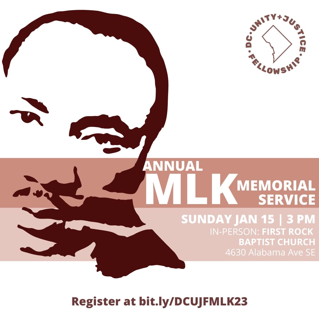 dcunityjustice's tweet photo. As we kick off this year we are excited to announce our 6th Annual MLK Memorial Service co-hosted by @frbc_dc!

And, did we mention we are 
BACK IN-PERSON⁉️

Join us THIS Sunday at 3p.m. EST. Register at "Our Events" 🔗 in bio. 
#DCUJFEvents #DCUJFAnnualMLKMemorialService https://t.co/YmXJul8ohl