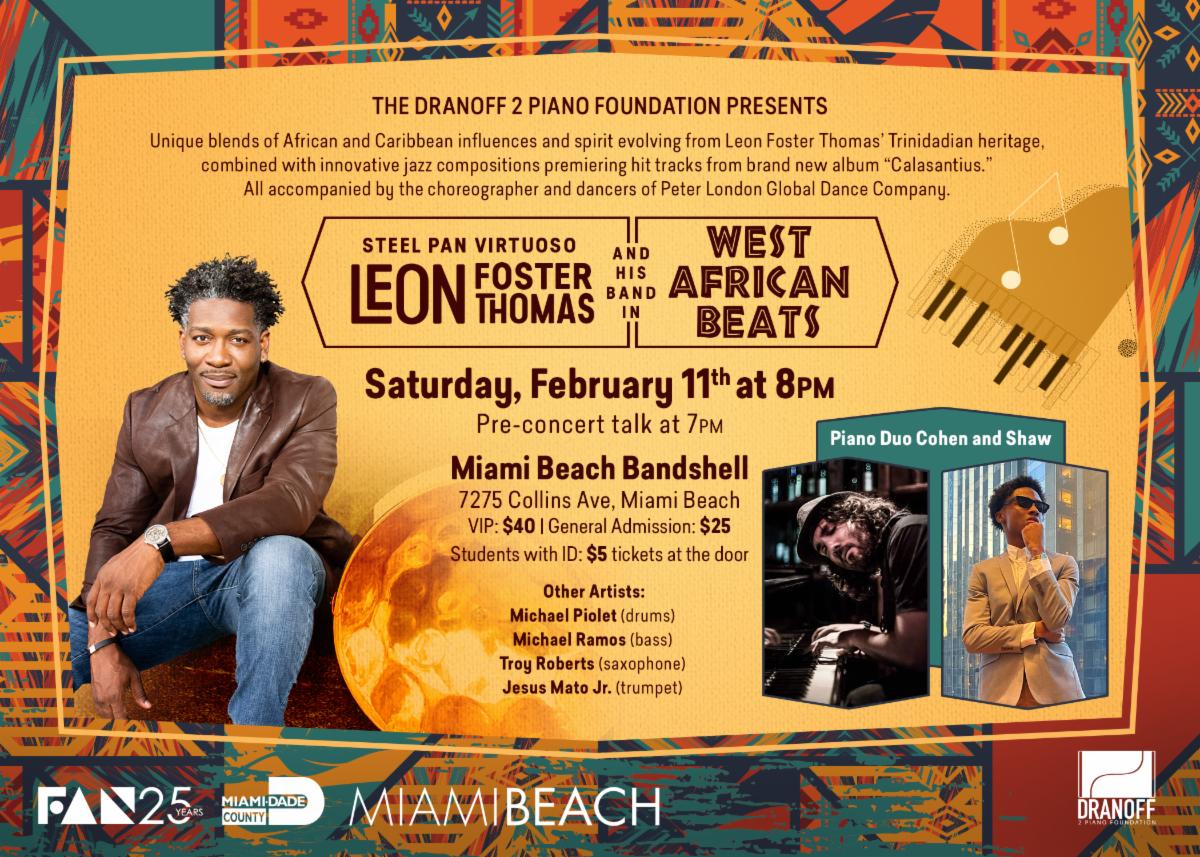 Widening the lens - West African Beats. Please use this link for music by Leon Foster Thomas and dance by Peter London. And to purchase tickets to the concert on February 11. conta.cc/3WZBOir #Dranoff2 #2pianos @MiamiBeachBandShell @LeonFosterThomas @PeterLondonDance @T