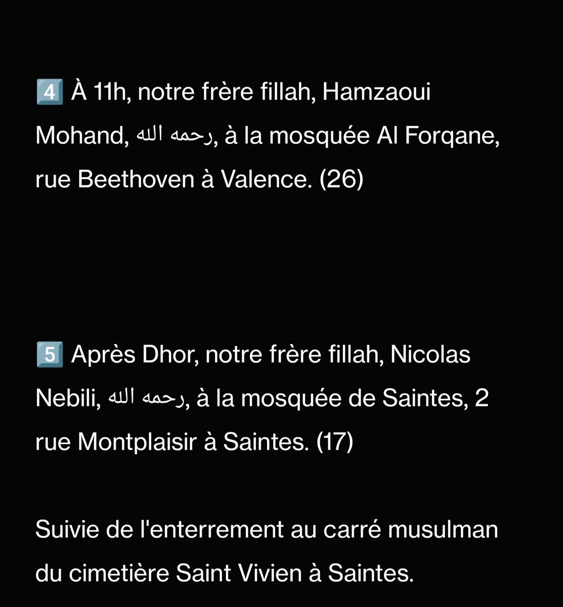Salatjanazaa's tweet photo. 🔹1ère partie🔹

🥀PRIÈRES FUNÉRAIRES🥀
🔸MARDI 10 Janvier 2023🔸 https://t.co/SrYXf7xVSl