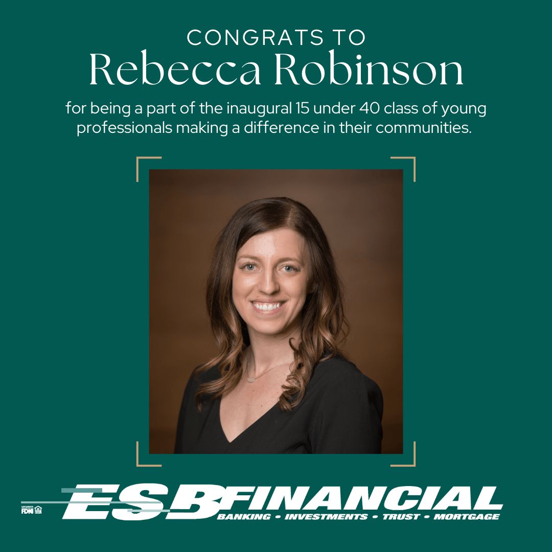 FinancialEsb's tweet photo. We would like to congratulate our Board Member, Rebecca Robinson for her recognition in the inaugural 15 under 40 class of young professionals making a difference in their communities!
We are so proud to have individuals like you representing ESB! #Manhattanks #esbfinancial https://t.co/LDFkgCiYBs