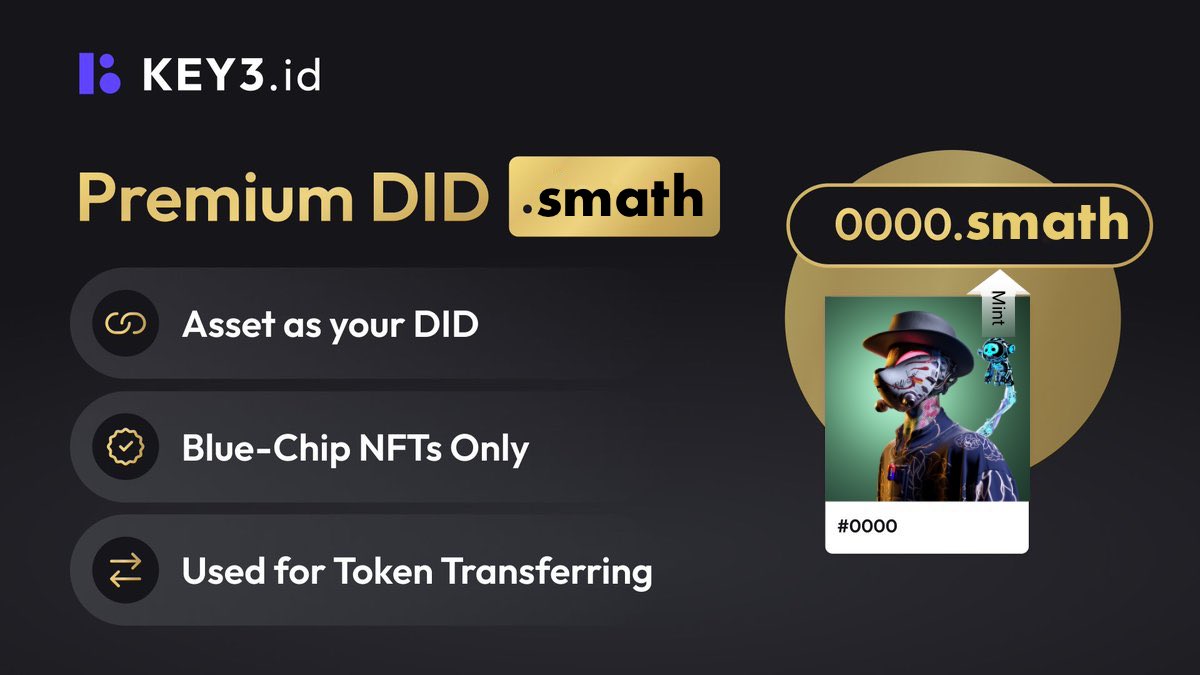 🎉 To celebrate the partnership with @KEY3id

🎁 5X WL of Premium DID &amp; 2X i.O Allowlist Spots
Join 👉 giv.gg/Fgf2MR

✅RT &amp; ♥️ &amp; Tag 3 friends or more

#KEY3 #NFTGiveaways #Airdrop #SMAThWorld #스마스월드