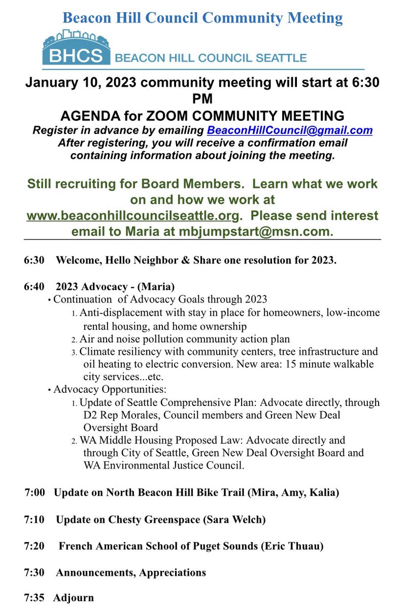 BHCSeattle's tweet photo. Join our community meeting Tuesday Jan 10, 6:30 pm. Register: beaconhillcouncil@gmail.com https://t.co/IPyFkYJRcz