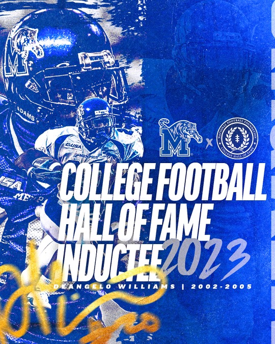 MemphisFB's tweet photo. The resume for @DeAngeloRB gets longer!

☑️ Memphis’ all-time leading rusher 
☑️ 6th all-time rusher in NCAA history 
☑️ College Football Hall of Fame Class of 2023

#GoTigersGo x @NFFNetwork

🔗  https://t.co/wLKPHSEN2A https://t.co/imIWPS1X1o