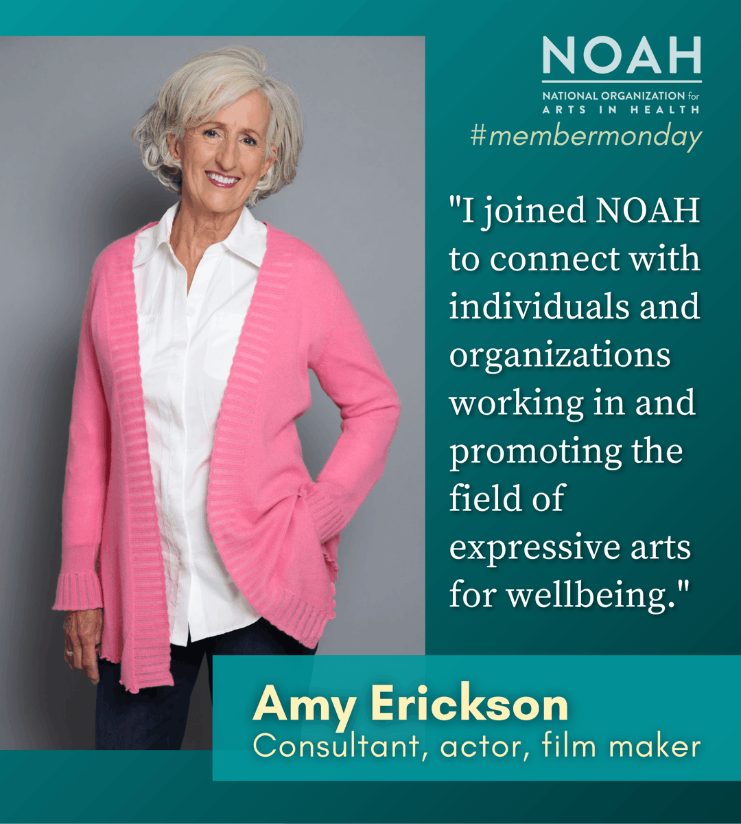 artsinhealthUS's tweet photo. Amy Erickson, @Capacity4Good - "joined NOAH to connect with individuals and organizations working in and promoting the field of expressive arts for wellbeing." 

Watch her documentary "Visceral: transforming trauma through theatre": https://t.co/x5sobEahV1

#MemberMonday https://t.co/XkQa4nv5cl