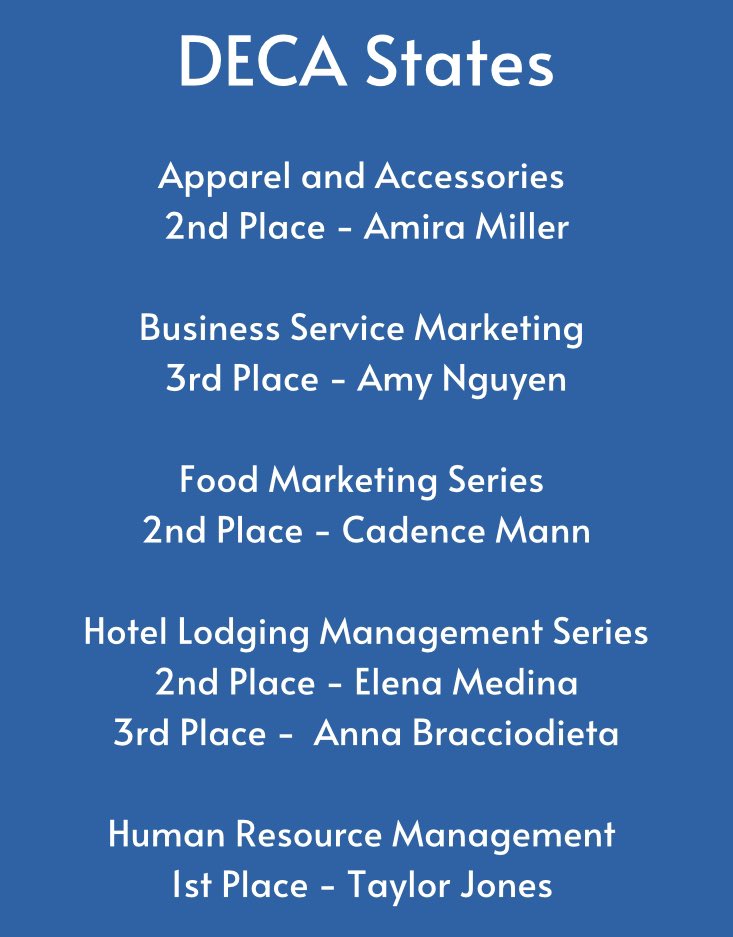 Manchester_DECA's tweet photo. HUGE congrats to all of our DECA members who qualified for states! https://t.co/EXSl6TQFov