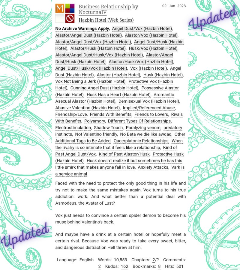 NocturnaIV's tweet photo. Chapter 2 of "Business Relationship" is up!
#HazbinHotel #HazbinHotelAngelDust #HazbinHotelVox #HazbinHotelAlastor #HazbinHotelHusk #RadioDust #StaticDust #StaticSpider #TVDust #StaticRadio #RadioStatic #RadioTV #StaticLoveTune #HuskerDust #RadioHusk #StaticCat #VoxHusk https://t.co/iPrtX1qwMS