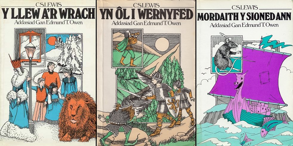 These Welsh translations of The Lion, the Witch and the Wardrobe, Prince Caspian, and The Voyage of the Dawn Treader were published in Wales in the 1980s. #NarniaAroundTheWorld