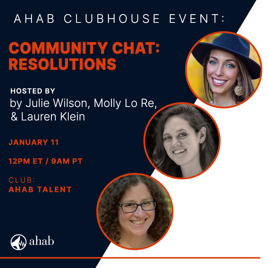 AhabTalent's tweet photo. 2023 Ahab Clubhouse Event! 🥳

Ahab co-founder @JuliannaNWilson &amp; @prhaudio producers Molly Lo Re &amp; Lauren Klein will be sharing their accomplishments in 2022 &amp; New Year resolutions. ⁣
⁣⁣
Join us on January 11 @ 12PM ET / 9AM PT at Club: Ahab Talent https://t.co/GK8Va9O1NV