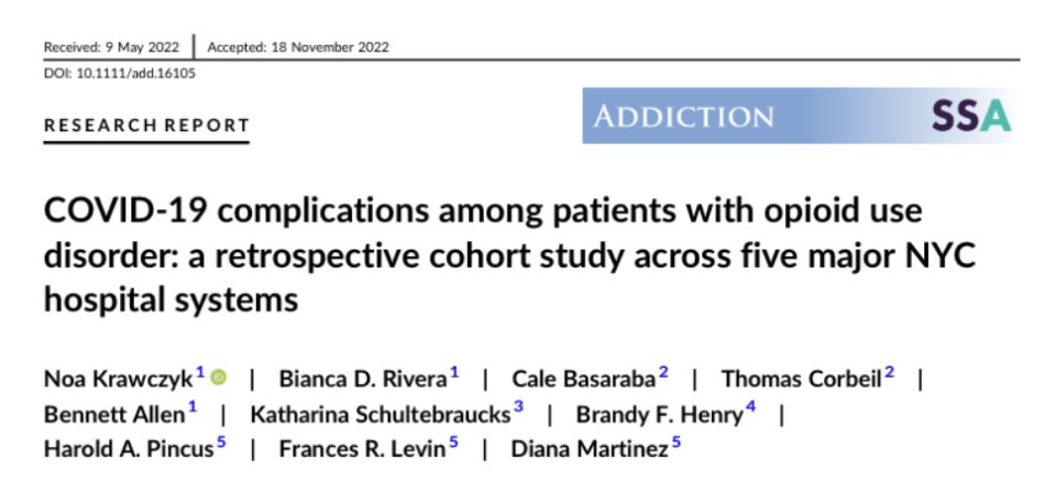 Noa Krawczyk (@noakrawczyk) on Twitter photo Excited to share our new article <a href="/AddictionJrnl/">Addiction Journal</a> assessing characteristics associated w COVID complications among people with #opioid use. Need better integration of SUD care in medicine! What a journey working with <a href="/pophealthNYC/">Population Health</a> & <a href="/ColumbiaCHOSEN/">Columbia CHOSEN</a> ! doi.org/10.1111/add.16… Excited to share our new article <a href="/AddictionJrnl/">Addiction Journal</a> assessing characteristics associated w COVID complications among people with #opioid use. Need better integration of SUD care in medicine! What a journey working with <a href="/pophealthNYC/">Population Health</a> & <a href="/ColumbiaCHOSEN/">Columbia CHOSEN</a> ! doi.org/10.1111/add.16…