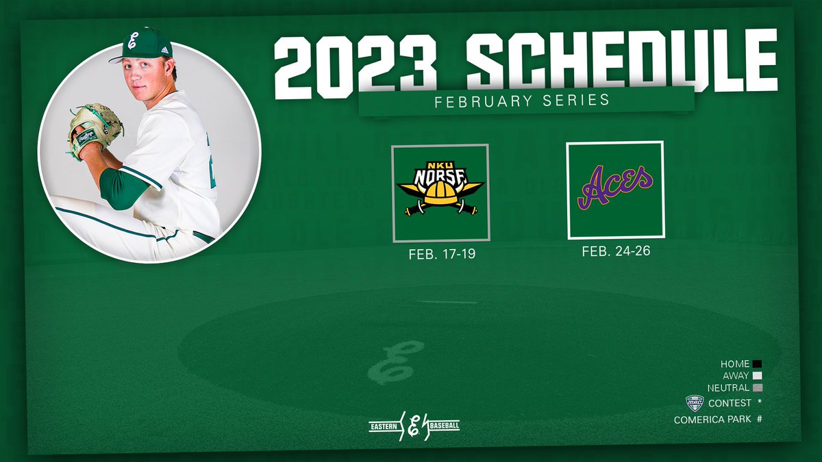 EMU_Baseball's tweet photo. New 𝙮𝙚𝙖𝙧, new 𝙨𝙘𝙝𝙚𝙙𝙪𝙡𝙚 😏

Our 2023 slate includes:
⚾️ 54 total games, 30 @MACSports contests
⚾️ 20 games at Oestrike Stadium
⚾️ Season opener, Feb. 17, vs. NKU

More info⤵️
📰 https://t.co/pYecVj7n0u
🗓️ https://t.co/2seCnvZLQt

#EMUEagles | #EMUBats https://t.co/8a6n1pM7AQ