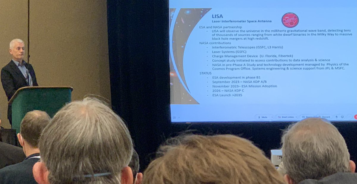 precisionspace's tweet photo. Two @UF @precisionspace contributions to NASA astrophysics missions highlighted by the new @NASA Astrophysics Division director, Mark Clampin, at #AAS241: LISA (@LISACommunity) and the Habitable Worlds Observatory.

(can you spot the UF PSSL logo? in his charts?) https://t.co/b1NUiyohHy