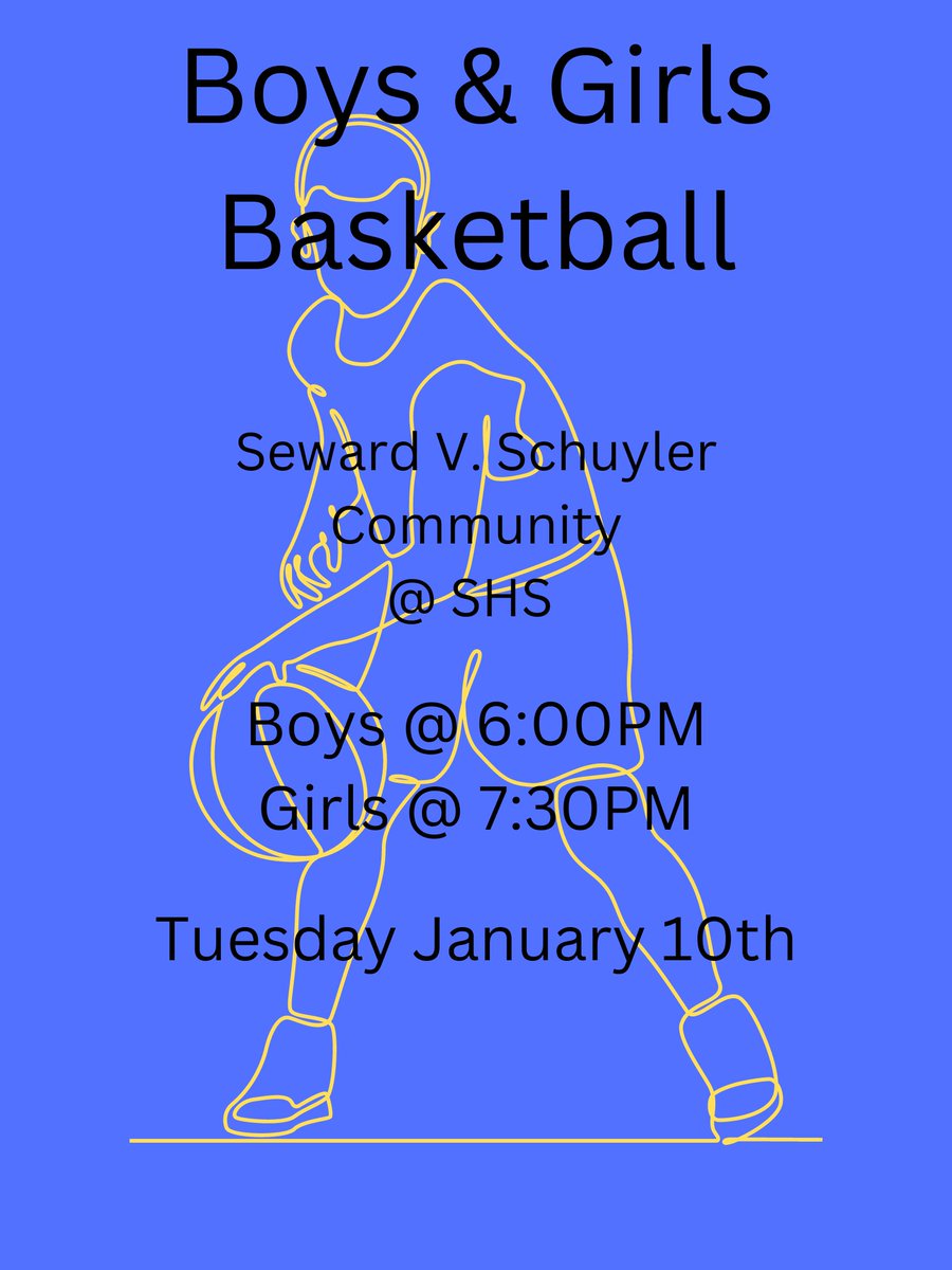 SewardBlueJays's tweet photo. The boys and girls basketball teams will host Schuyler tomorrow night (Tuesday, Jan. 10th). Boys JV at 4:30, girls JV and boys varsity at 6:00, girls varsity at 7:30.  Catch the action on the Seward Bluejay Network if you are unable to attend.  Good Luck, Jays!  #sewardjays https://t.co/Ul69713Dnf