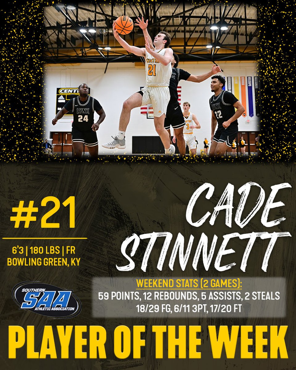 CentreMBB's tweet photo. ᴘʟᴀʏᴇʀ ᴏꜰ ᴛʜᴇ ᴡᴇᴇᴋ

🥇 Congratulations are in order for @stinnett_cade on earning his 1️⃣st @SAA_Sports Honors!

🔗 in our bio and on @CentreAthletics for the full story!

⚫️🟡 https://t.co/zVnXwcgJo5