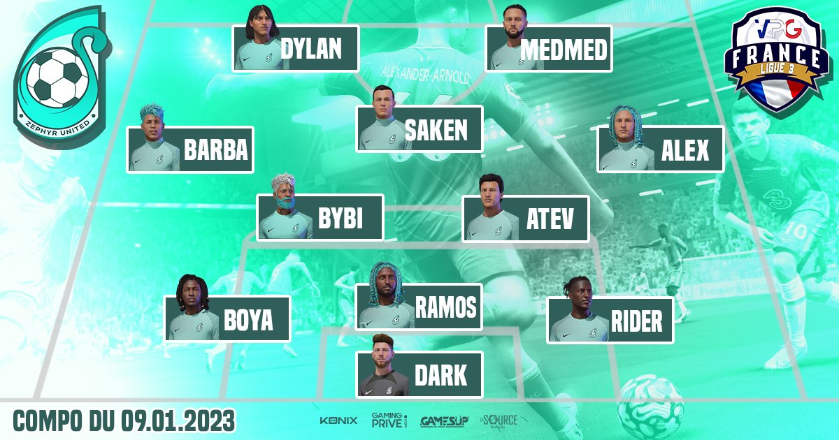 🏆 | <a href="/VPGFrance_/">VPG France</a> 
➡️ Ligue 3 

6/6 pour commencer le championnat ! 

🆚 <a href="/BrixtonEsport/">SK Brixton</a> ✅ 4-0
⚽ x2 <a href="/DylanDoyen/">Dylanho34</a> 
⚽ x2 <a href="/MedTruand/">Med-le-truand</a> 

🆚 <a href="/xPatriotsCP/">Patriots</a> ✅ 3-1 
⚽ x2 <a href="/MedTruand/">Med-le-truand</a> 
⚽ X1 <a href="/DylanDoyen/">Dylanho34</a>