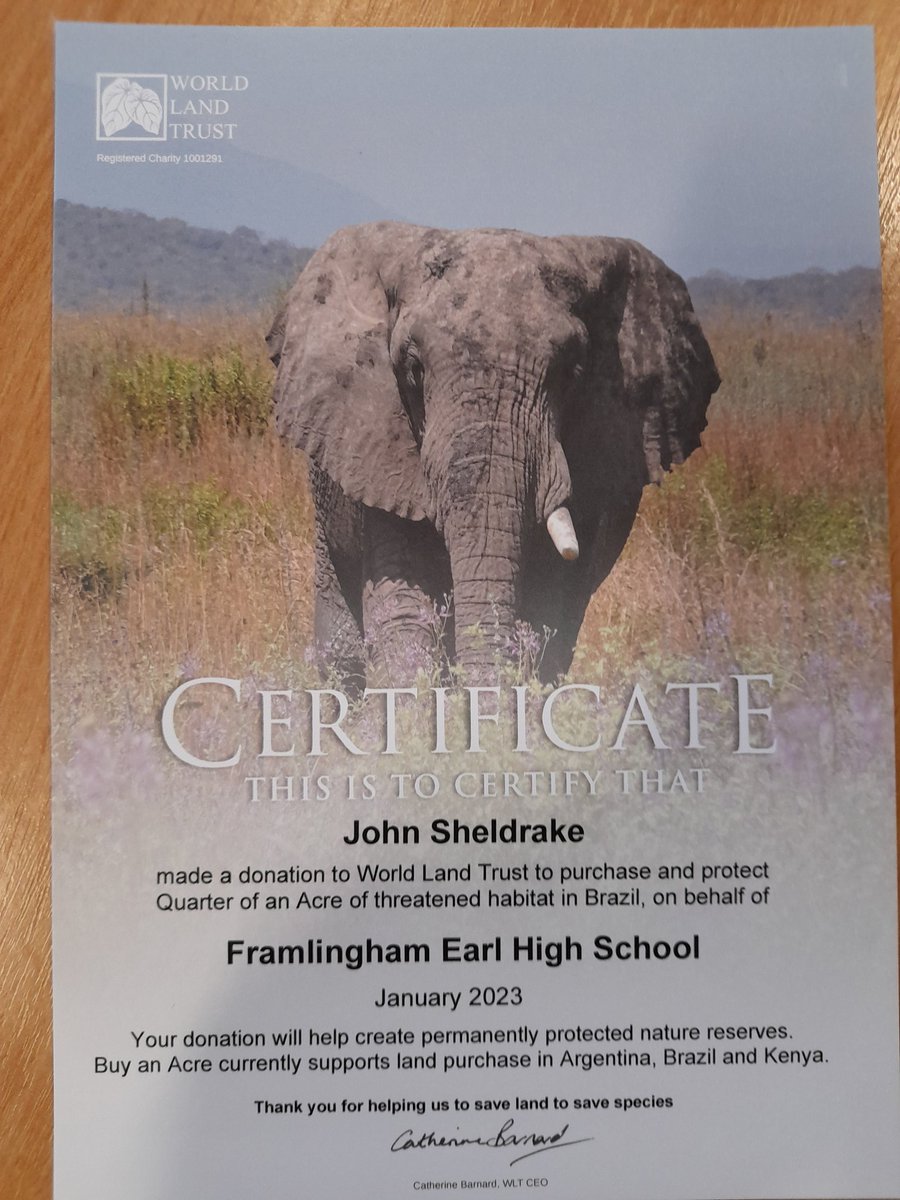 Thank you for the generous donation on behalf of our school @worldlandtrust