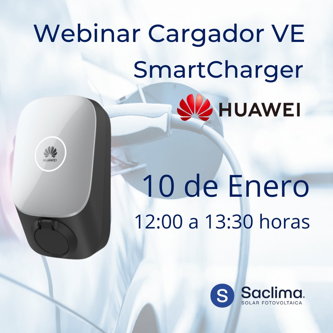 ¡RECUERDA!

Mañana a las 12 horas Webinar #Cargador #VehiculoElectrico SmartCharger <a href="/HuaweiSolar/">Huawei FusionSolar</a>.

Aún estas a tiempo de apuntarte! form.jotform.com/230042840070340
Como es online estés donde estés te puedes conectar. 

Te acercamos el poder del sol 💪☀ y toda la formación 📚