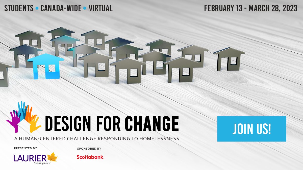 Introducing Design for Change, a human-centred design challenge responding to homelessness - hosted by <a href="/Laurier/">Wilfrid Laurier University</a> and sponsored by <a href="/scotiabank/">Scotiabank</a>! We encourage all post-secondary students in Canada to check it out at bit.ly/D4Ctj and contribute to positive change!