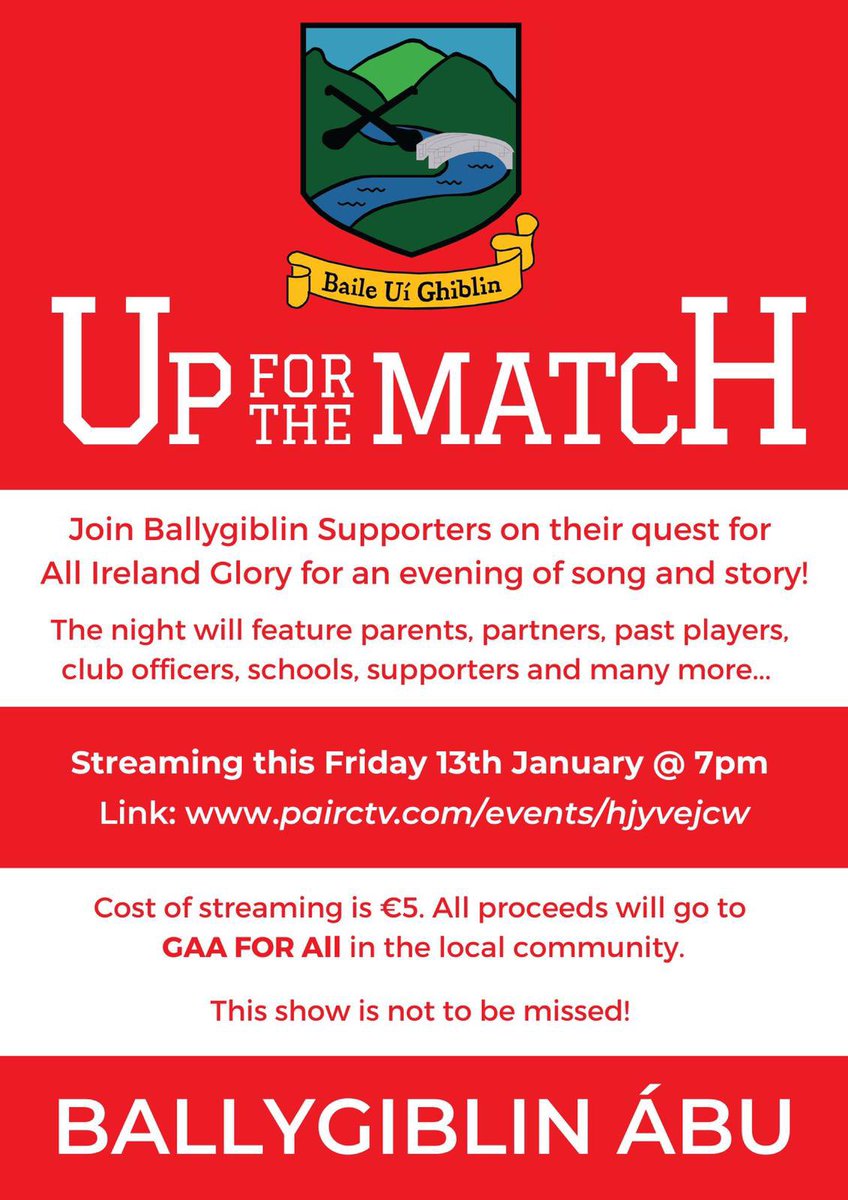 This Friday night tune into <a href="/PaircTV/">PáircTV</a> for an evening of stories and song. All proceeds go to GAA For All,a marvellous local project set up to allow kids in the region with special needs to take part in GAA games To tune in follow this link pairctv.com/events/hjyvejcw <a href="/OfficialCorkGAA/">Cork GAA</a>